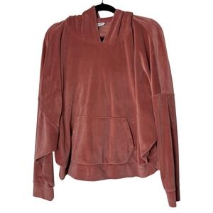 American Eagle Pink Rose Velour Hoodie Oversized Pullover Sweatshirt Womens XL